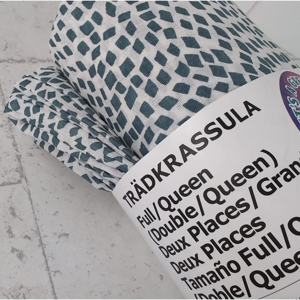 IKEA Tradkrassula Full/Queen Duvet Cover & Pillowcases White Teal Blue Scandi